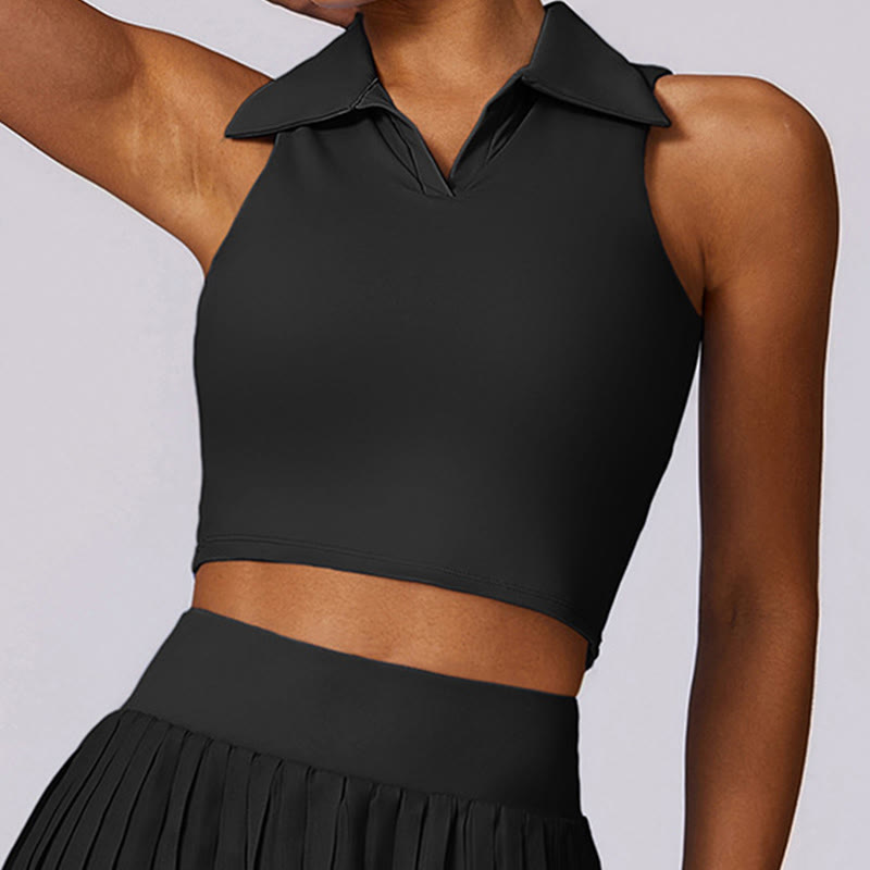 Buddha Stones Polo Collar Crop Tank Top Jupes de tennis Shorts plissés avec poche Tenues de sport et de yoga - image 14