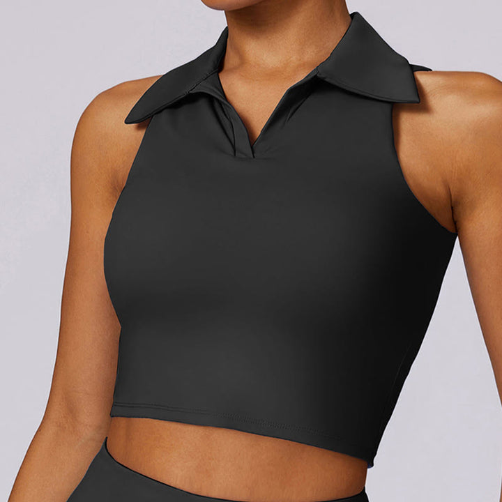 Buddha Stones Polo Collar Crop Tank Top Jupes de tennis Shorts plissés avec poche Tenues de sport et de yoga - Noir - Haut - US8-10，UK/AU12-14，EU40-42 (XL) - image 13