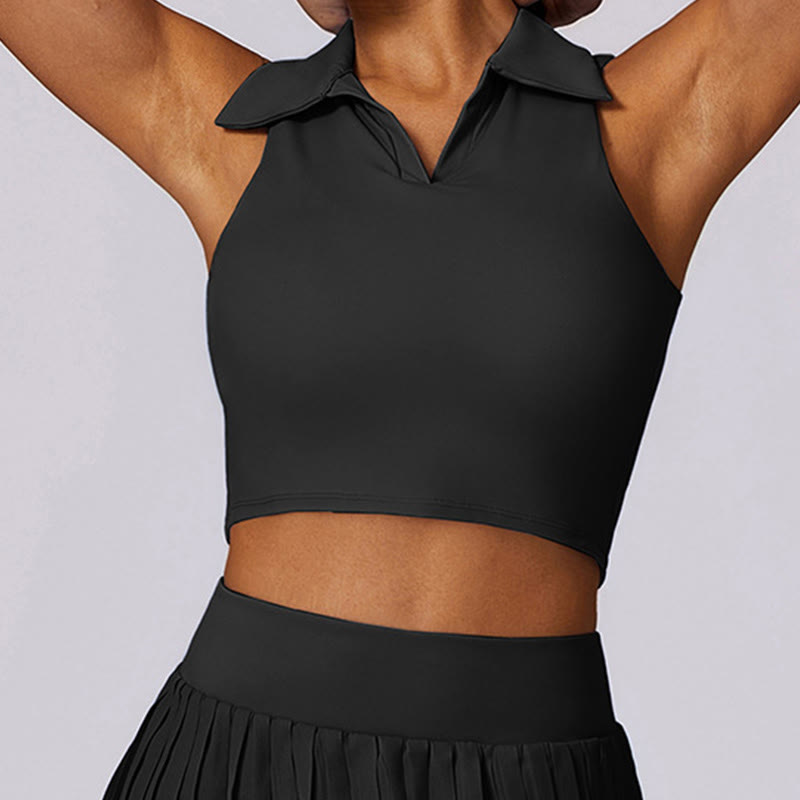 Buddha Stones Polo Collar Crop Tank Top Jupes de tennis Shorts plissés avec poche Tenues de sport et de yoga - image 18