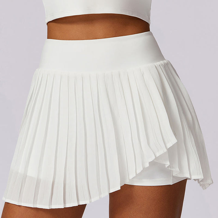 Buddha Stones Polo Collar Crop Tank Top Jupes de tennis Shorts plissés avec poche Tenues de sport et de yoga - Blanc - Shorts - US8-10，UK/AU12-14，EU40-42 (XL) - image 31