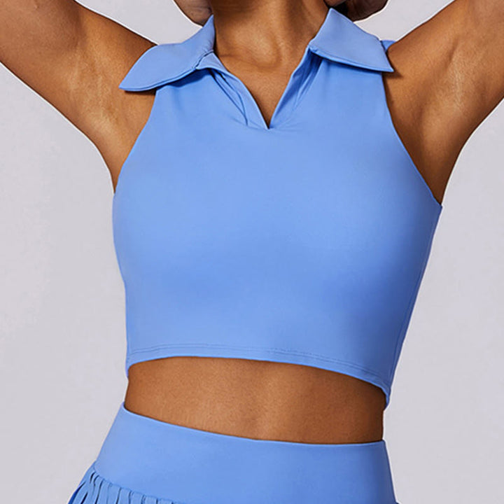 Buddha Stones Polo Collar Crop Tank Top Jupes de tennis Shorts plissés avec poche Tenues de sport et de yoga - image 42