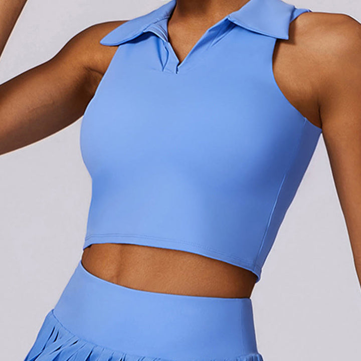 Buddha Stones Polo Collar Crop Tank Top Jupes de tennis Shorts plissés avec poche Tenues de sport et de yoga - image 39