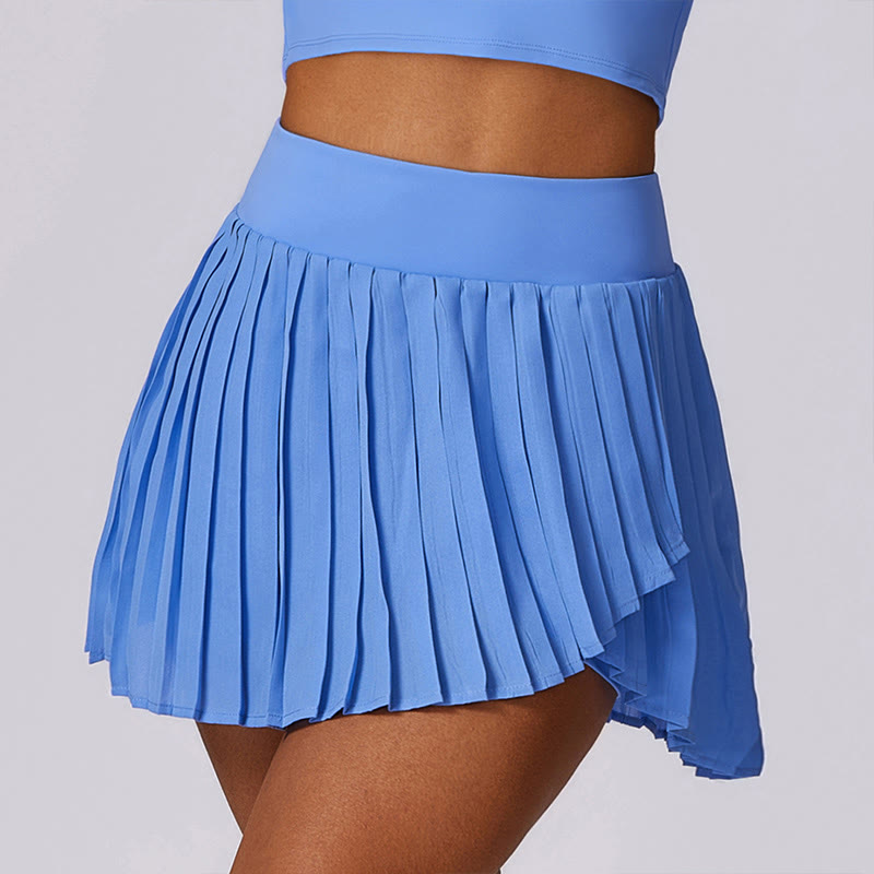 Buddha Stones Polo Collar Crop Tank Top Jupes de tennis Shorts plissés avec poche Tenues de sport et de yoga - Bleu - Shorts - US8-10，UK/AU12-14，EU40-42 (XL) - image 43