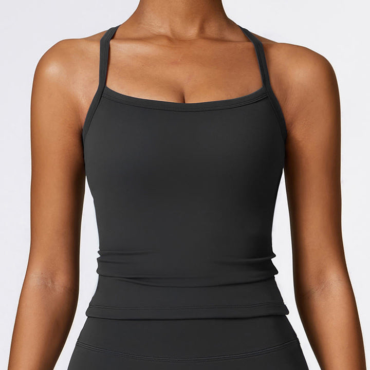 Débardeur court de couleur unie Buddha Stones Short taille haute Tenue de sport Fitness Gym Yoga - Noir - Haut - US8-10，UK/AU12-14，EU40-42 (XL) - image 12
