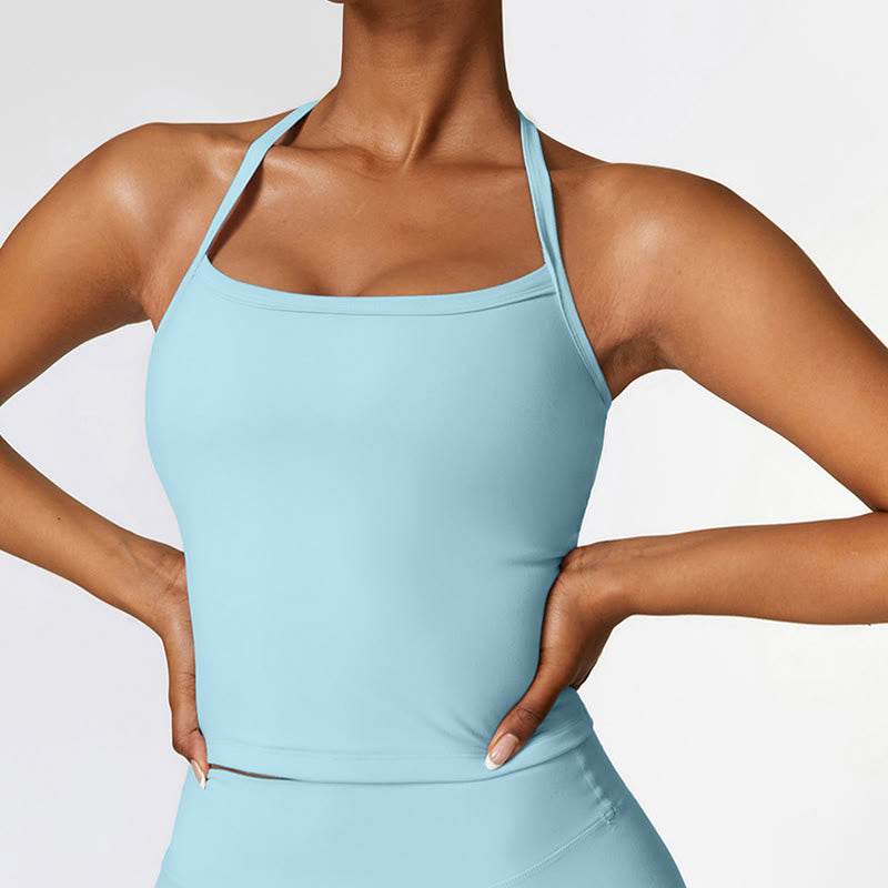 Débardeur court de couleur unie Buddha Stones Short taille haute Tenue de sport Fitness Gym Yoga - Bleu - Haut - US8-10，UK/AU12-14，EU40-42 (XL) - image 37