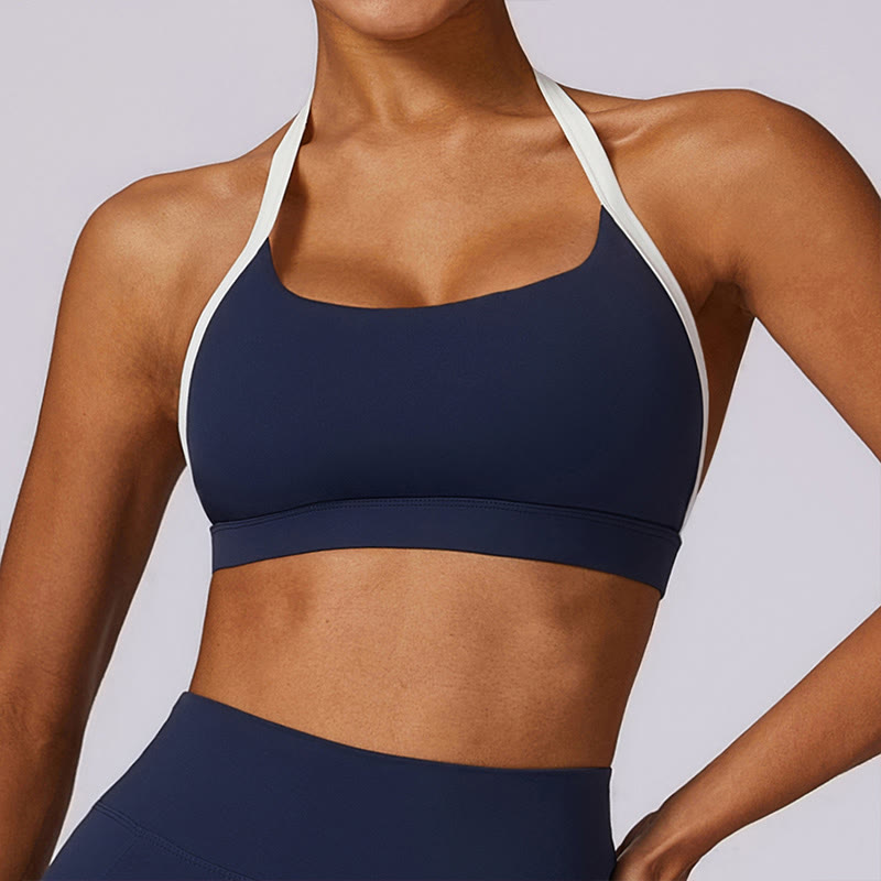 Soutien-gorge à col licou de couleur unie Buddha Stones, débardeur court à manches longues, pantalon de sport, fitness, gym, yoga