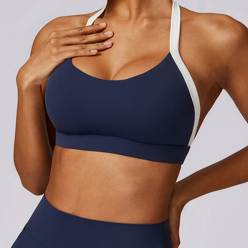 Soutien-gorge à col licou de couleur unie Buddha Stones, débardeur court à manches longues, pantalon de sport, fitness, gym, yoga