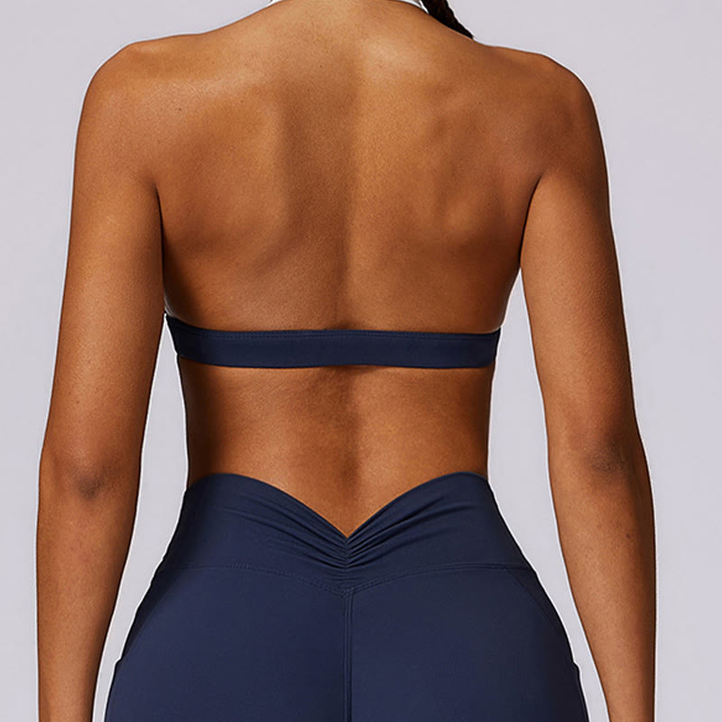 Soutien-gorge à col licou de couleur unie Buddha Stones, débardeur court à manches longues, pantalon de sport, fitness, gym, yoga