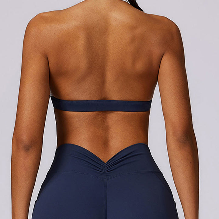Soutien-gorge à col licou de couleur unie Buddha Stones, débardeur court à manches longues, pantalon de sport, fitness, gym, yoga