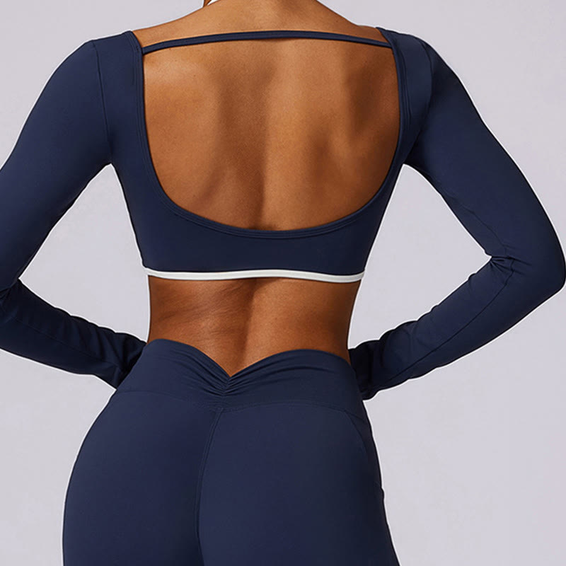 Soutien-gorge à col licou de couleur unie Buddha Stones, débardeur court à manches longues, pantalon de sport, fitness, gym, yoga
