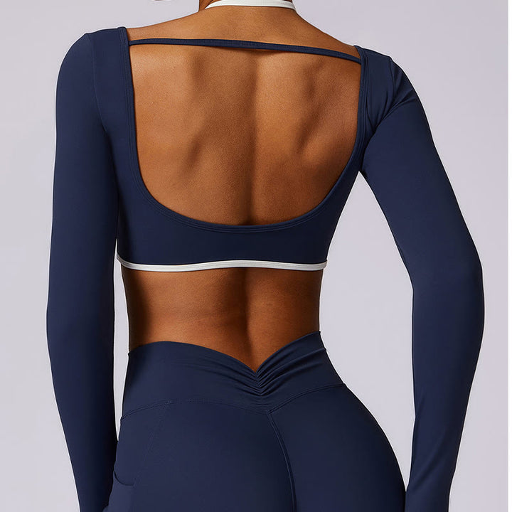 Soutien-gorge à col licou de couleur unie Buddha Stones, débardeur court à manches longues, pantalon de sport, fitness, gym, yoga