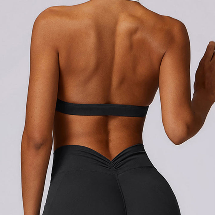 Soutien-gorge à col licou de couleur unie Buddha Stones, débardeur court à manches longues, pantalon de sport, fitness, gym, yoga
