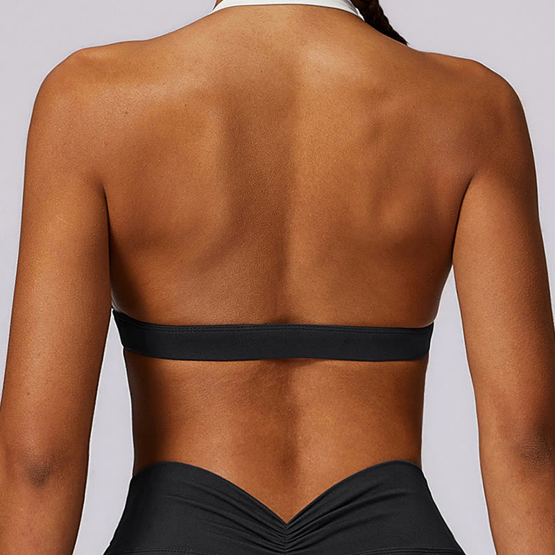 Soutien-gorge à col licou de couleur unie Buddha Stones, débardeur court à manches longues, pantalon de sport, fitness, gym, yoga
