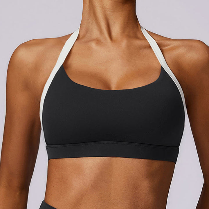 Soutien-gorge à col licou de couleur unie Buddha Stones, débardeur court à manches longues, pantalon de sport, fitness, gym, yoga
