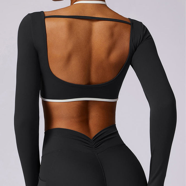 Soutien-gorge à col licou de couleur unie Buddha Stones, débardeur court à manches longues, pantalon de sport, fitness, gym, yoga