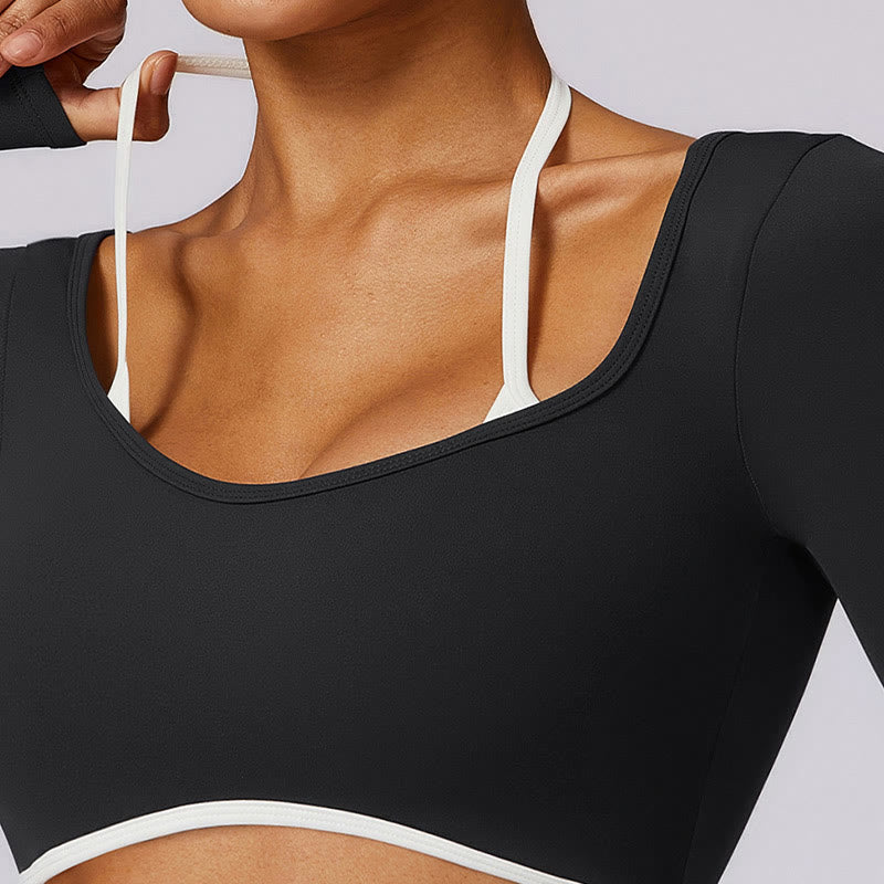 Soutien-gorge à col licou de couleur unie Buddha Stones, débardeur court à manches longues, pantalon de sport, fitness, gym, yoga