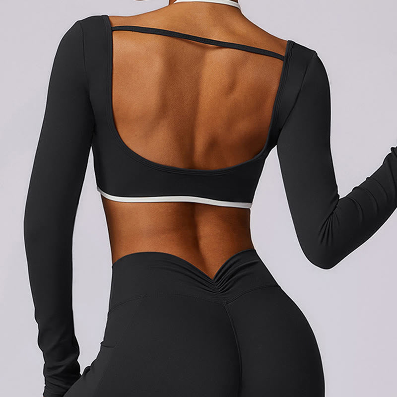Soutien-gorge à col licou de couleur unie Buddha Stones, débardeur court à manches longues, pantalon de sport, fitness, gym, yoga