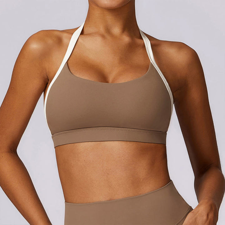 Soutien-gorge à col licou de couleur unie Buddha Stones, débardeur court à manches longues, pantalon de sport, fitness, gym, yoga