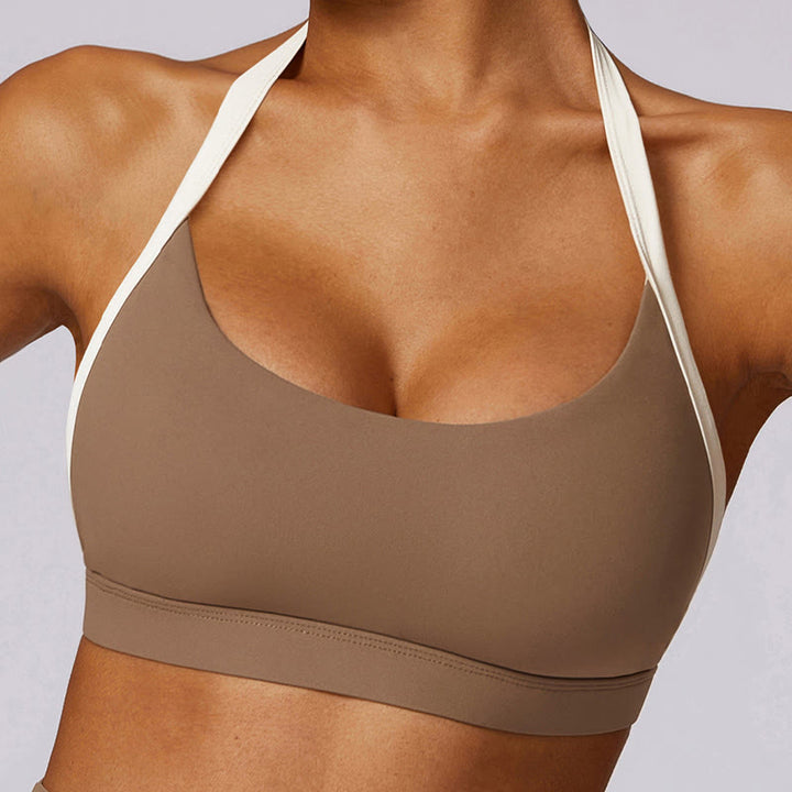 Soutien-gorge à col licou de couleur unie Buddha Stones, débardeur court à manches longues, pantalon de sport, fitness, gym, yoga