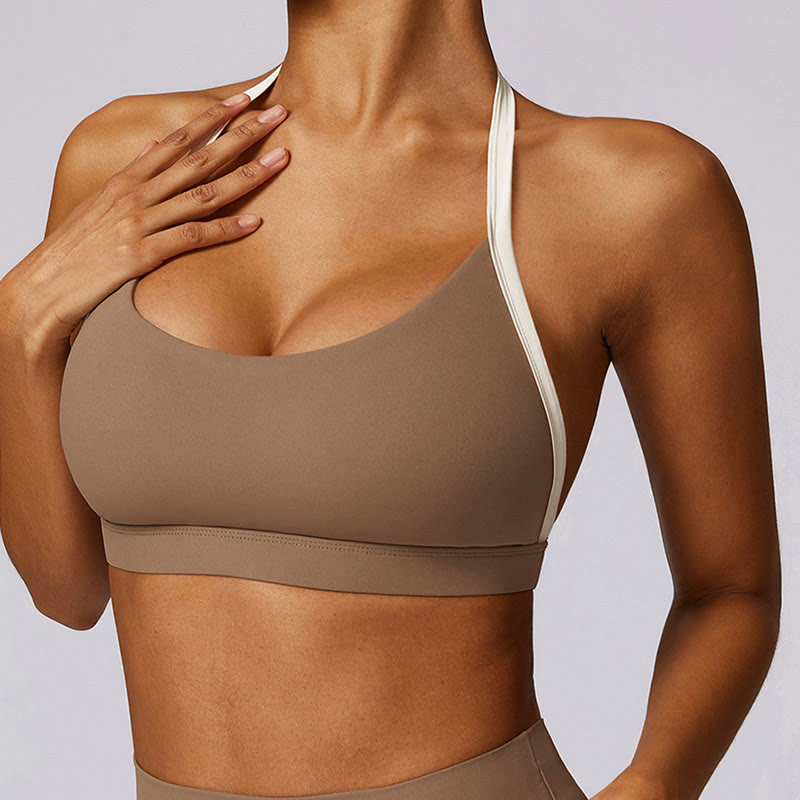Soutien-gorge à col licou de couleur unie Buddha Stones, débardeur court à manches longues, pantalon de sport, fitness, gym, yoga