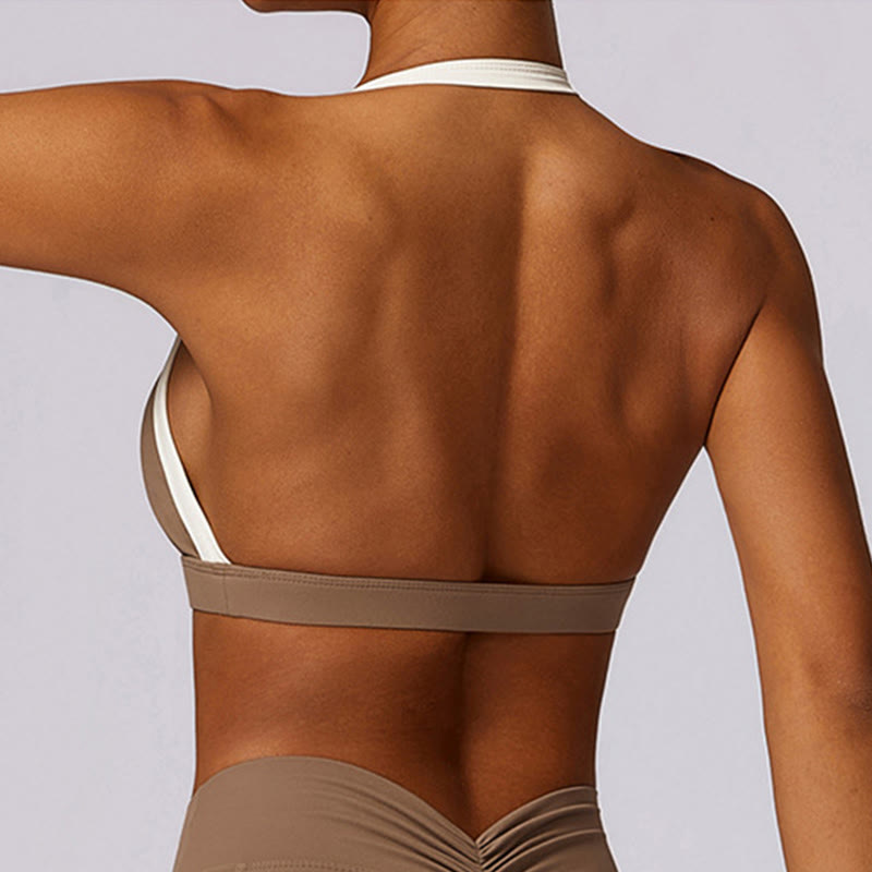 Soutien-gorge à col licou de couleur unie Buddha Stones, débardeur court à manches longues, pantalon de sport, fitness, gym, yoga