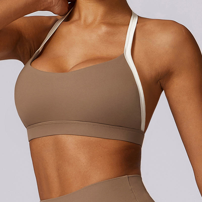 Soutien-gorge à col licou de couleur unie Buddha Stones, débardeur court à manches longues, pantalon de sport, fitness, gym, yoga