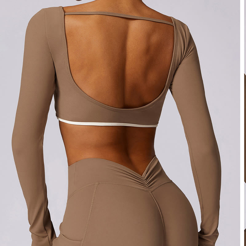Soutien-gorge à col licou de couleur unie Buddha Stones, débardeur court à manches longues, pantalon de sport, fitness, gym, yoga