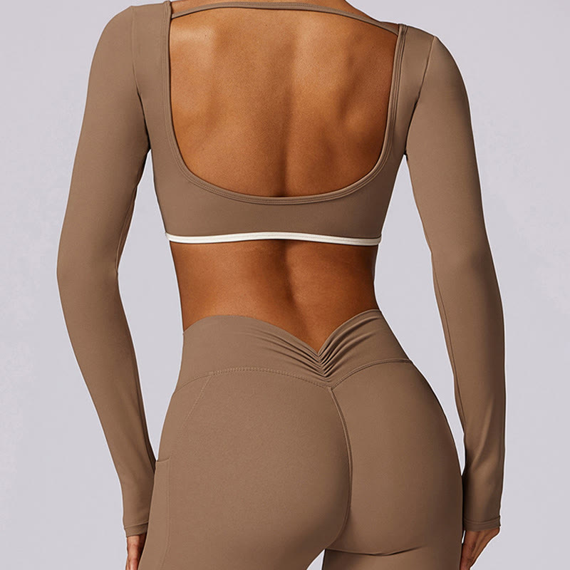 Soutien-gorge à col licou de couleur unie Buddha Stones, débardeur court à manches longues, pantalon de sport, fitness, gym, yoga