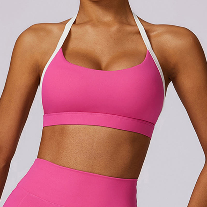 Soutien-gorge à col licou de couleur unie Buddha Stones, débardeur court à manches longues, pantalon de sport, fitness, gym, yoga