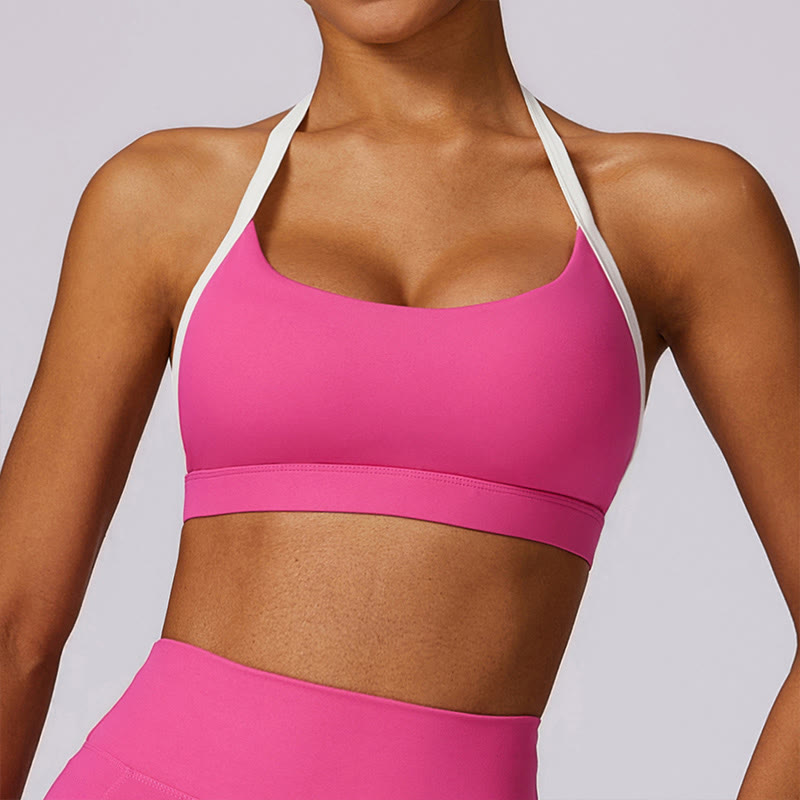Soutien-gorge à col licou de couleur unie Buddha Stones, débardeur court à manches longues, pantalon de sport, fitness, gym, yoga