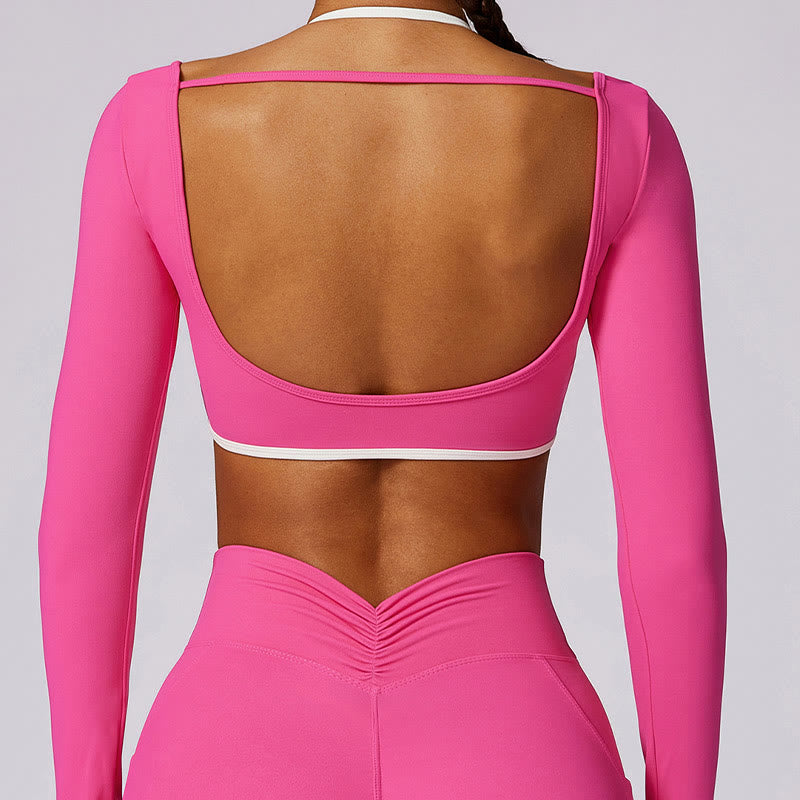 Soutien-gorge à col licou de couleur unie Buddha Stones, débardeur court à manches longues, pantalon de sport, fitness, gym, yoga
