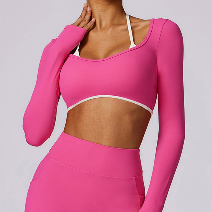 Soutien-gorge à col licou de couleur unie Buddha Stones, débardeur court à manches longues, pantalon de sport, fitness, gym, yoga