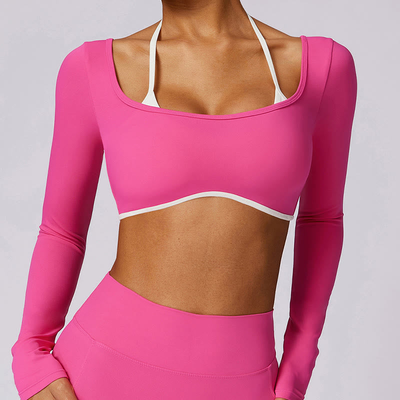 Soutien-gorge à col licou de couleur unie Buddha Stones, débardeur court à manches longues, pantalon de sport, fitness, gym, yoga