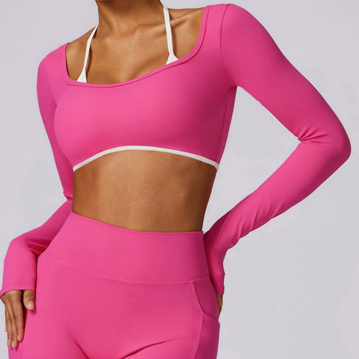 Soutien-gorge à col licou de couleur unie Buddha Stones, débardeur court à manches longues, pantalon de sport, fitness, gym, yoga