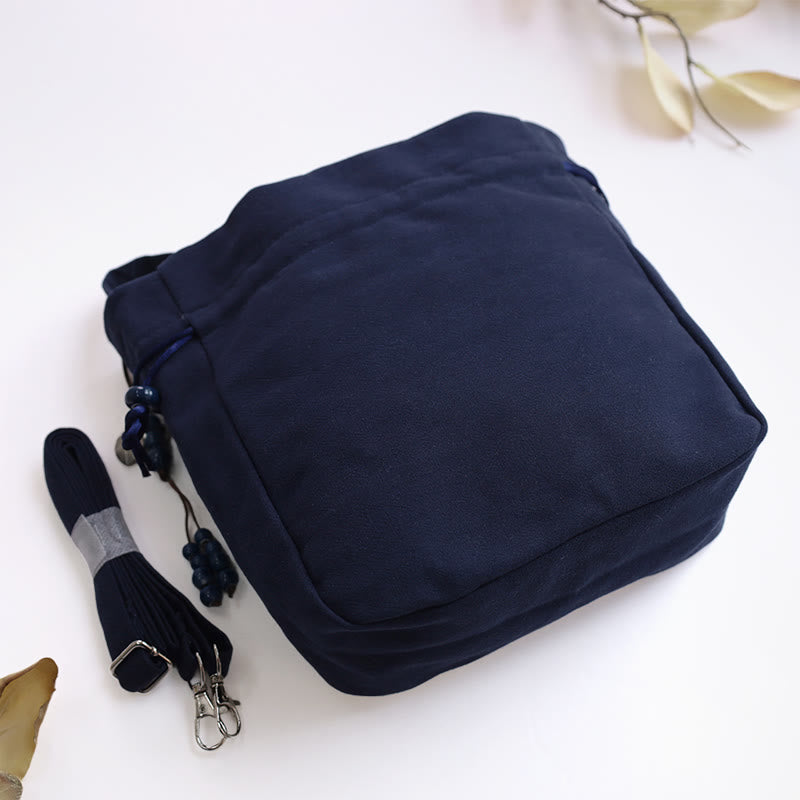 Sac à bandoulière en coton et lin avec broderie de Buddha Stones , papillon, lotus, magnolia