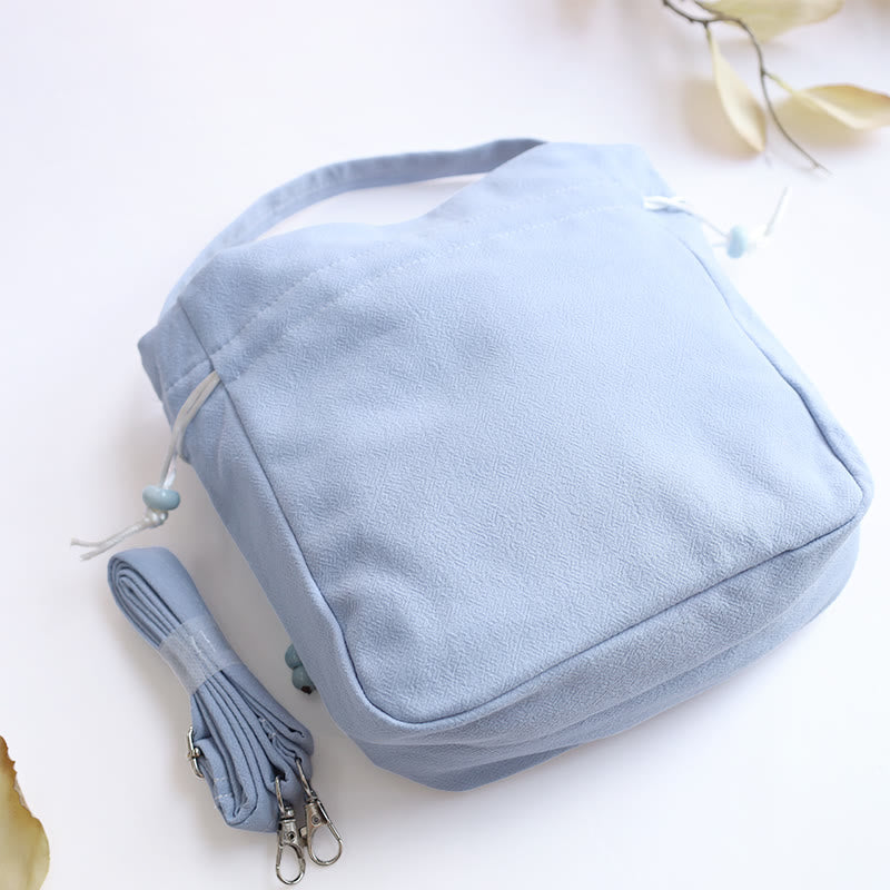 Sac à bandoulière en coton et lin avec broderie de Buddha Stones , papillon, lotus, magnolia