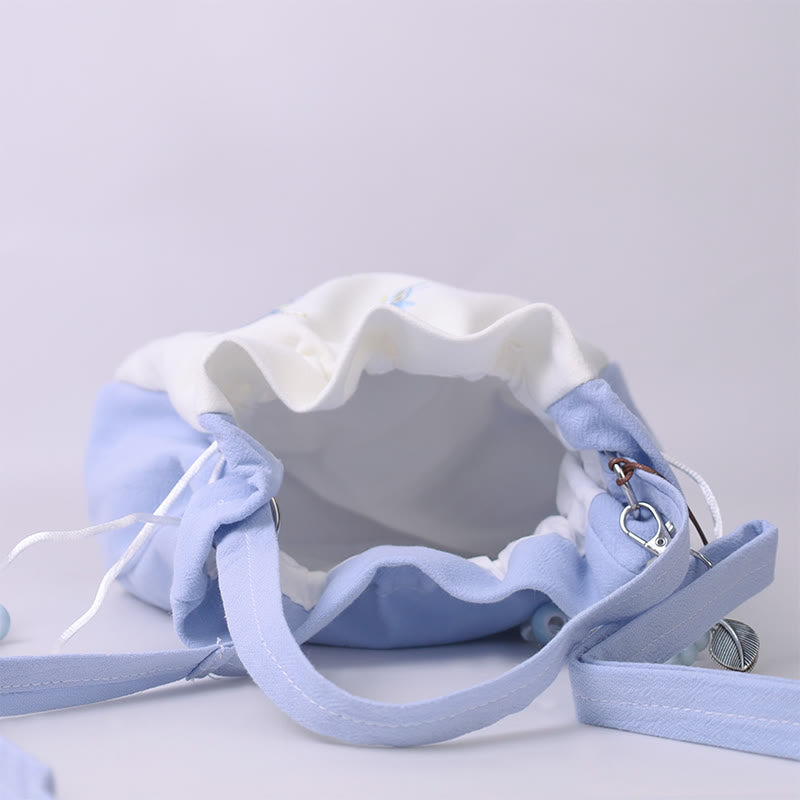 Sac à bandoulière en coton et lin avec broderie de Buddha Stones , papillon, lotus, magnolia