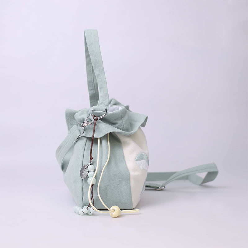 Sac à bandoulière en coton et lin avec broderie de Buddha Stones et Lotus Epiphyllum Magnolia de Suzhou