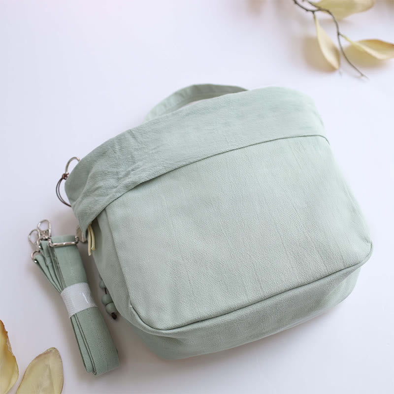 Sac à bandoulière en coton et lin avec broderie de Buddha Stones et Lotus Epiphyllum Magnolia de Suzhou