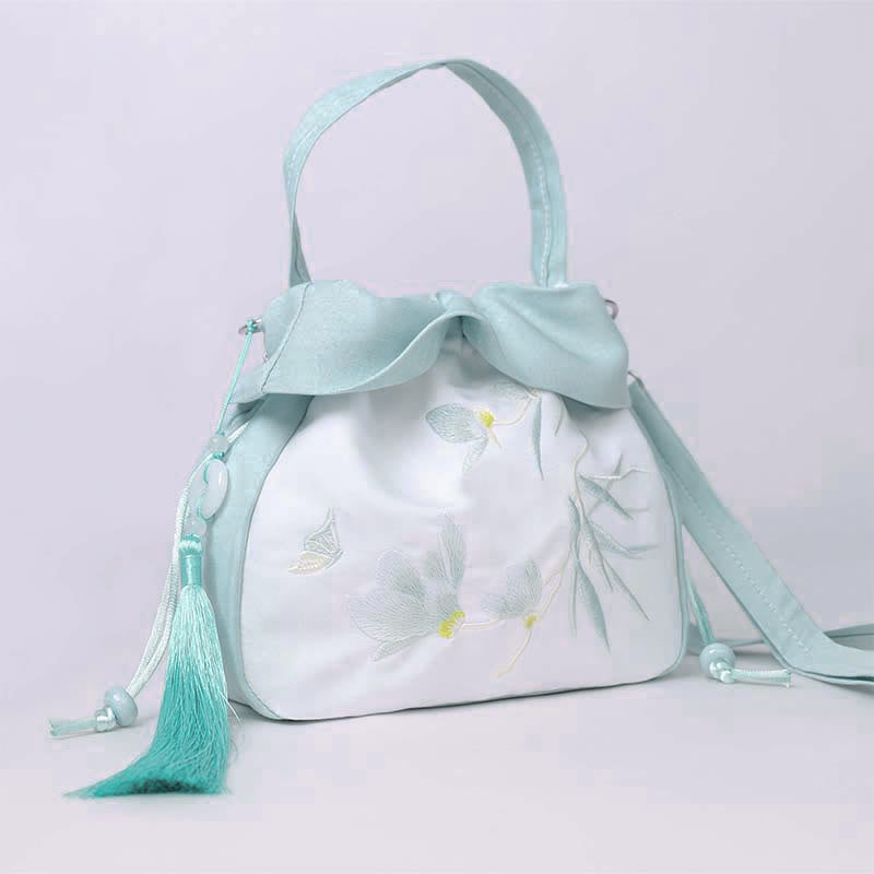 Sac à bandoulière en coton et lin avec broderie de Buddha Stones et Lotus Epiphyllum Magnolia de Suzhou