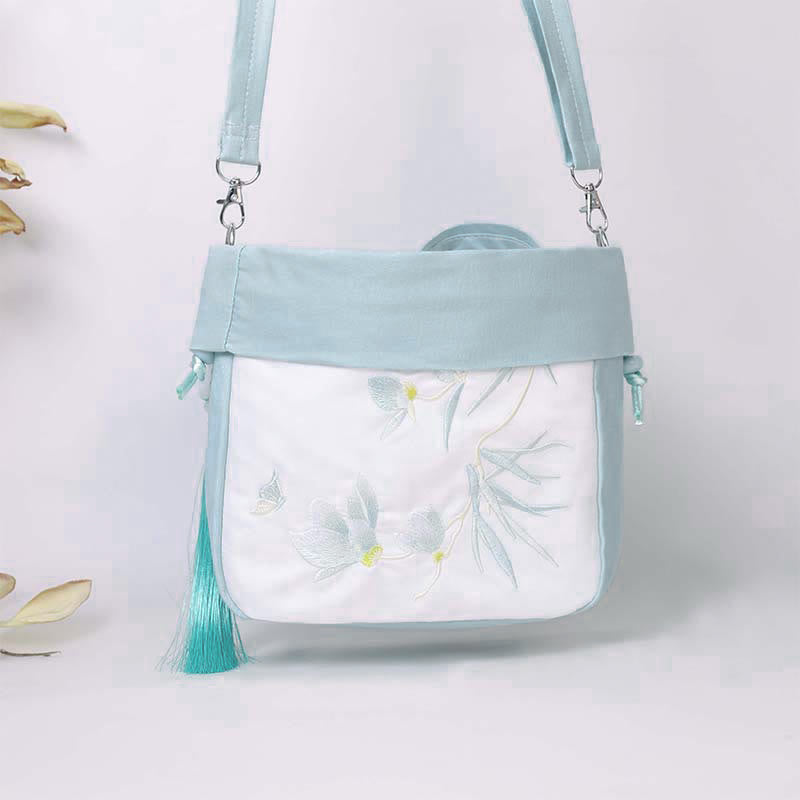 Sac à bandoulière en coton et lin avec broderie de Buddha Stones et Lotus Epiphyllum Magnolia de Suzhou