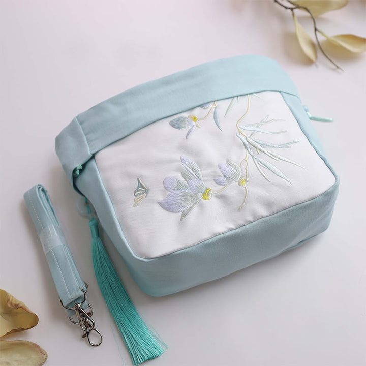 Sac à bandoulière en coton et lin avec broderie de Buddha Stones et Lotus Epiphyllum Magnolia de Suzhou