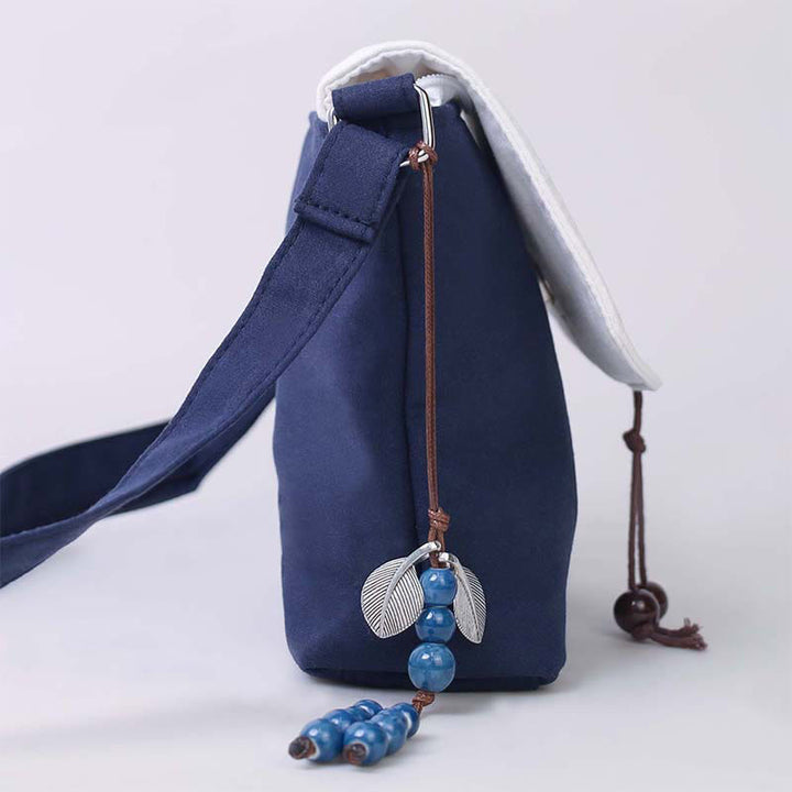 Sac à bandoulière brodé en Buddha Stones , camélia, épiphyllum, gardénia, fleurs de Sakura, sac à bandoulière, sac pour téléphone portable