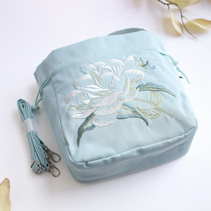 Sac à bandoulière en coton et lin avec fleurs brodées de Buddha Stones et glycine
