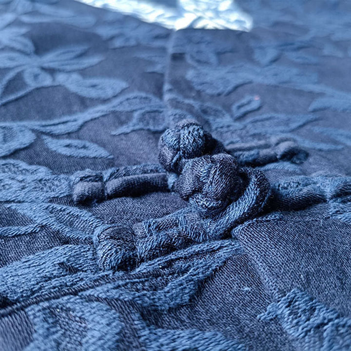 Veste à manches longues et col en V en jacquard avec fleurs et Buddha Stones