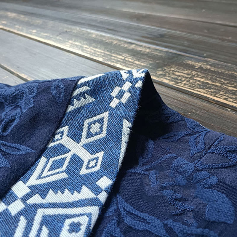 Veste à manches longues et col en V en jacquard avec fleurs et Buddha Stones