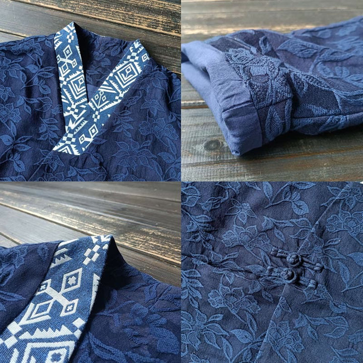 Veste à manches longues et col en V en jacquard avec fleurs et Buddha Stones