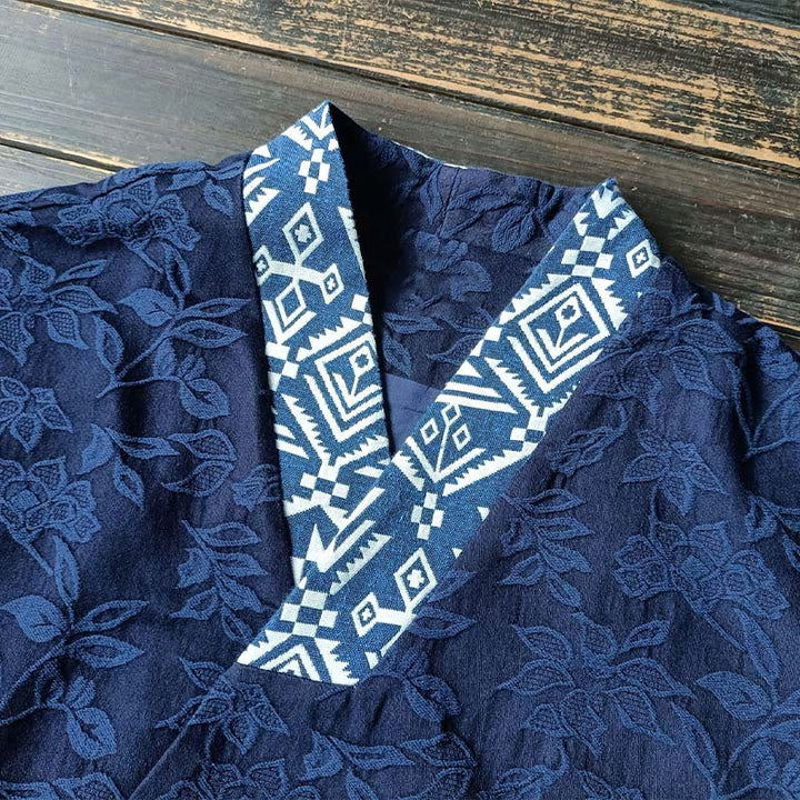 Veste à manches longues et col en V en jacquard avec fleurs et Buddha Stones