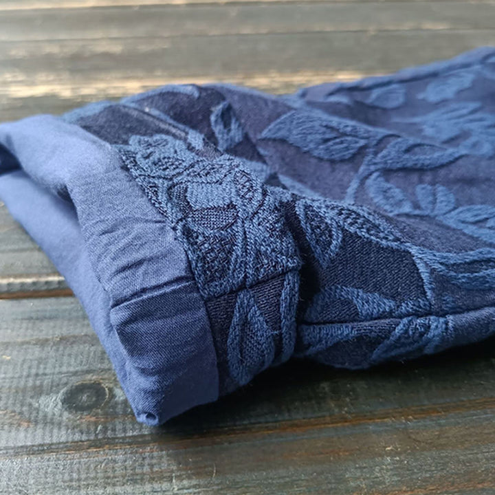 Veste à manches longues et col en V en jacquard avec fleurs et Buddha Stones