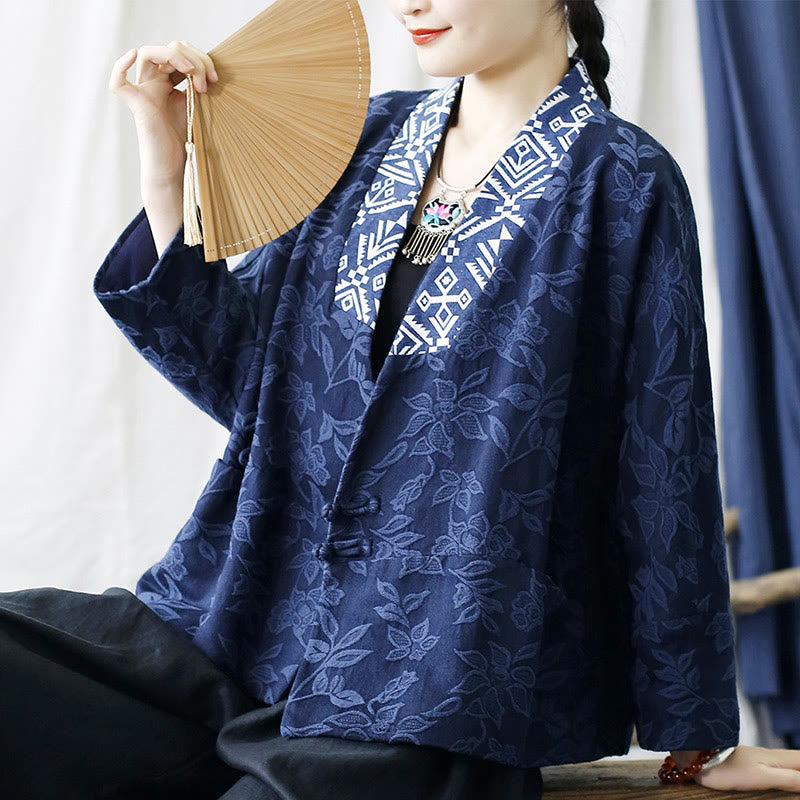 Veste à manches longues et col en V en jacquard avec fleurs et Buddha Stones - image 35